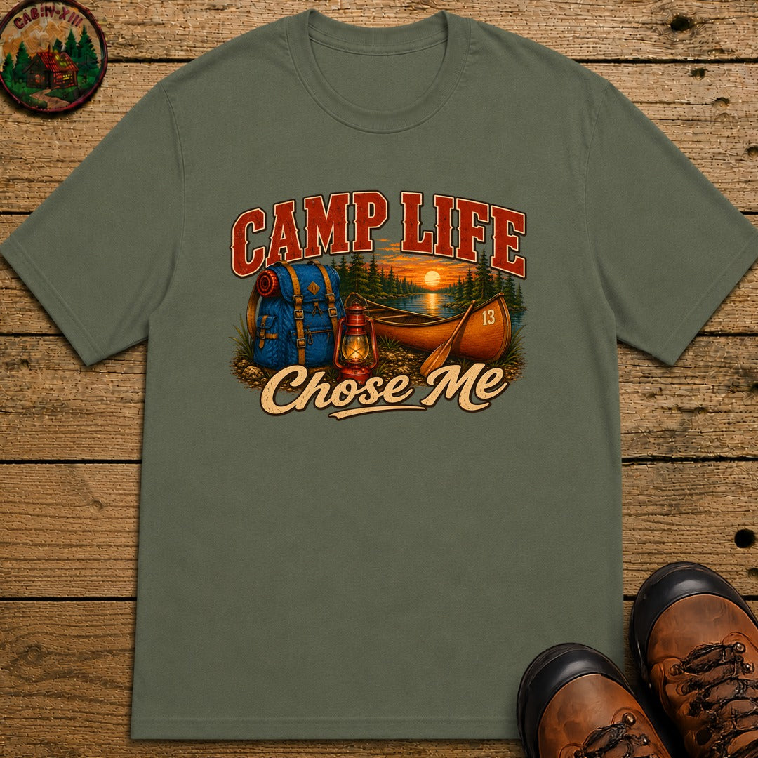 Camp Life Chose Me Vintage Camping Shirt — Outdoor Lake Tee - Moss