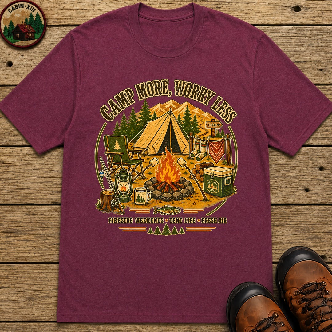 Camp More Worry Less T-Shirt - Berry