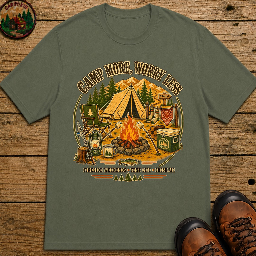 Camp More Worry Less T-Shirt - Moss