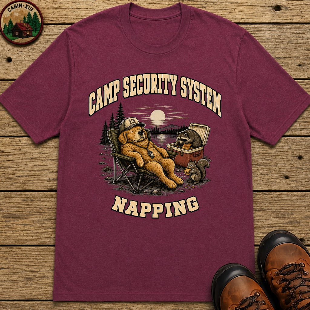 Camp Security System Napping — Funny Camping Dog Tee - Berry