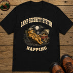 Camp Security System Napping — Funny Camping Dog Tee - Black