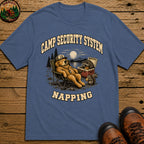 Camp Security System Napping — Funny Camping Dog Tee - Blue Jean