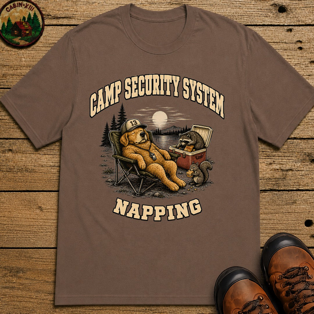 Camp Security System Napping — Funny Camping Dog Tee - Espresso