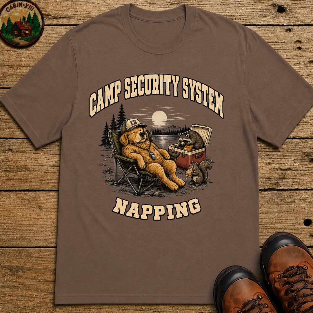 Camp Security System Napping — Funny Camping Dog Tee - Espresso