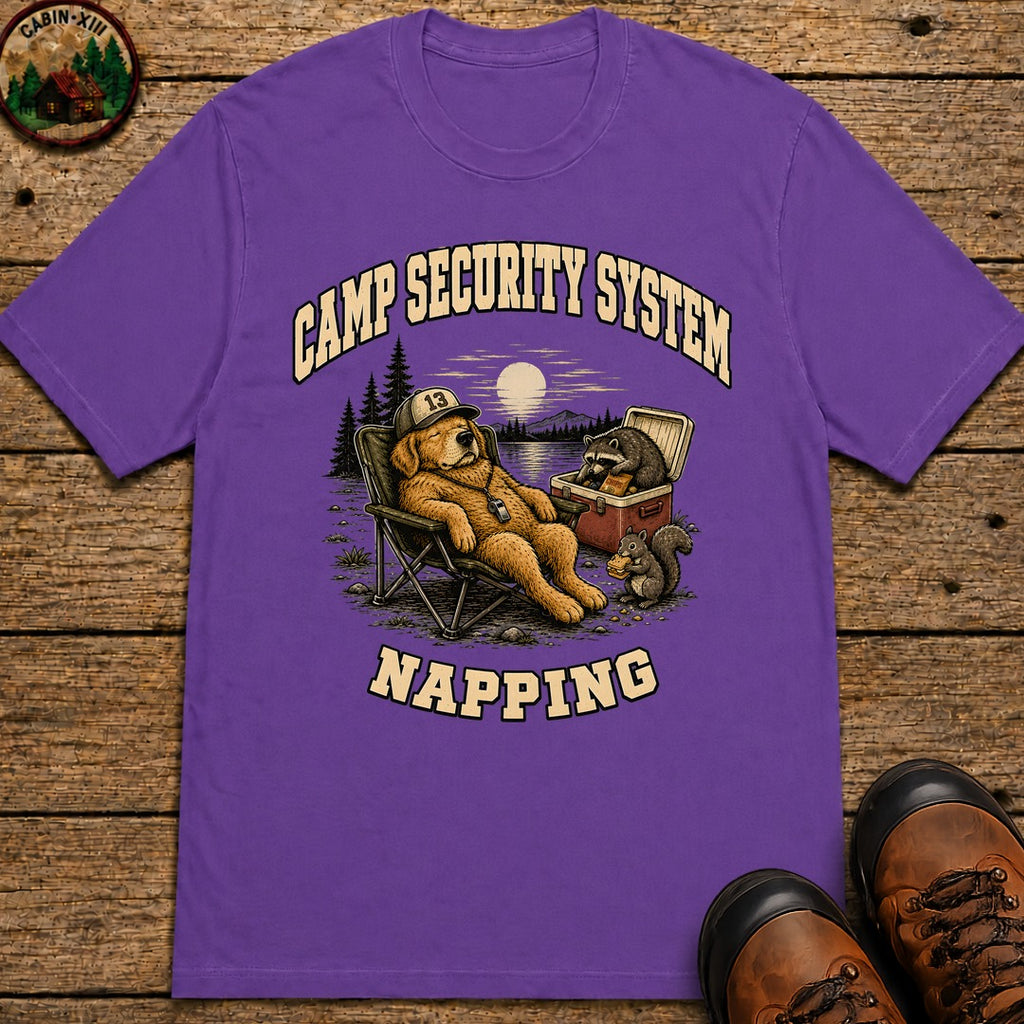 Camp Security System Napping — Funny Camping Dog Tee - Grape