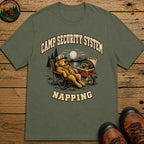 Camp Security System Napping — Funny Camping Dog Tee - Moss
