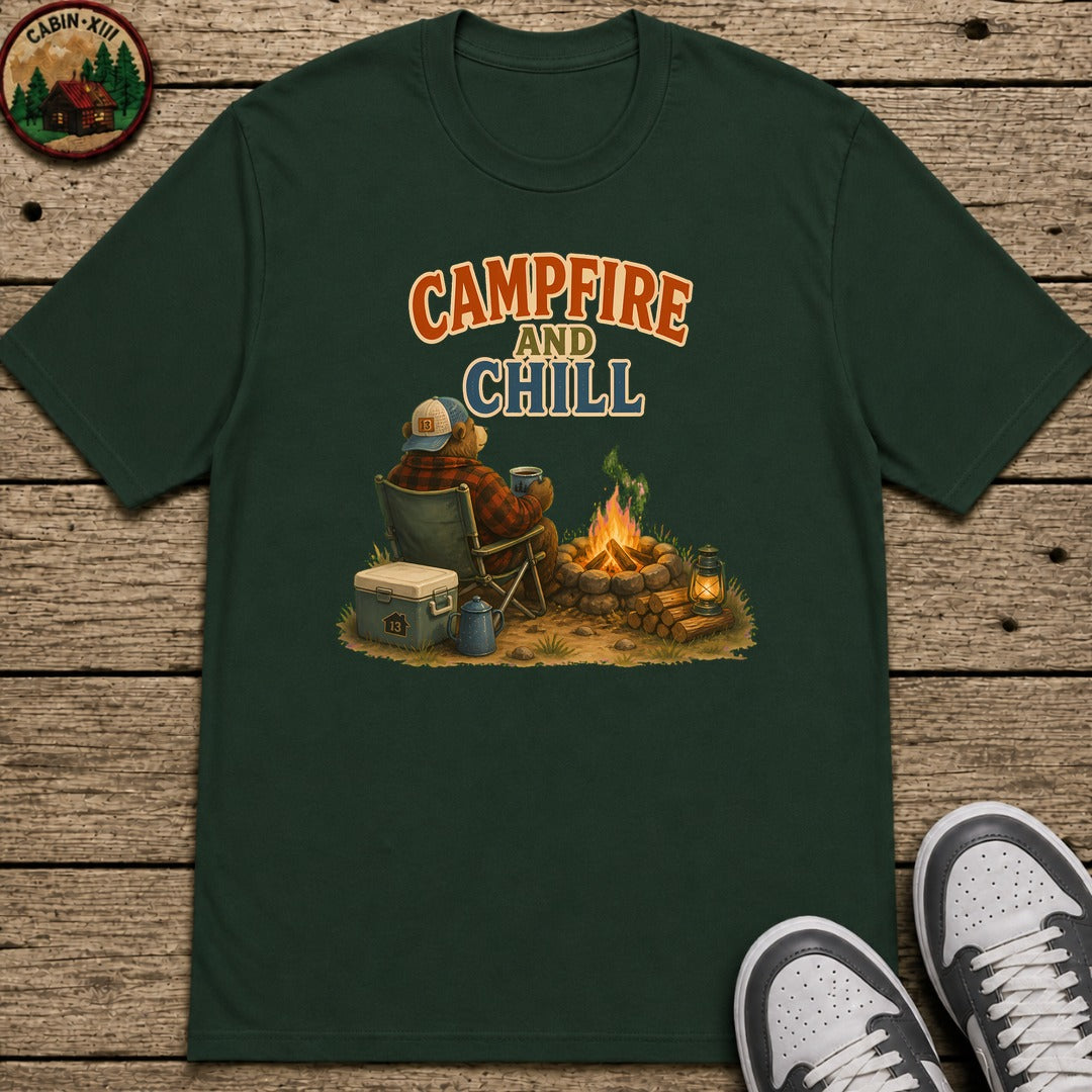 Campfire And Chill Kids T-Shirt - Forest Green