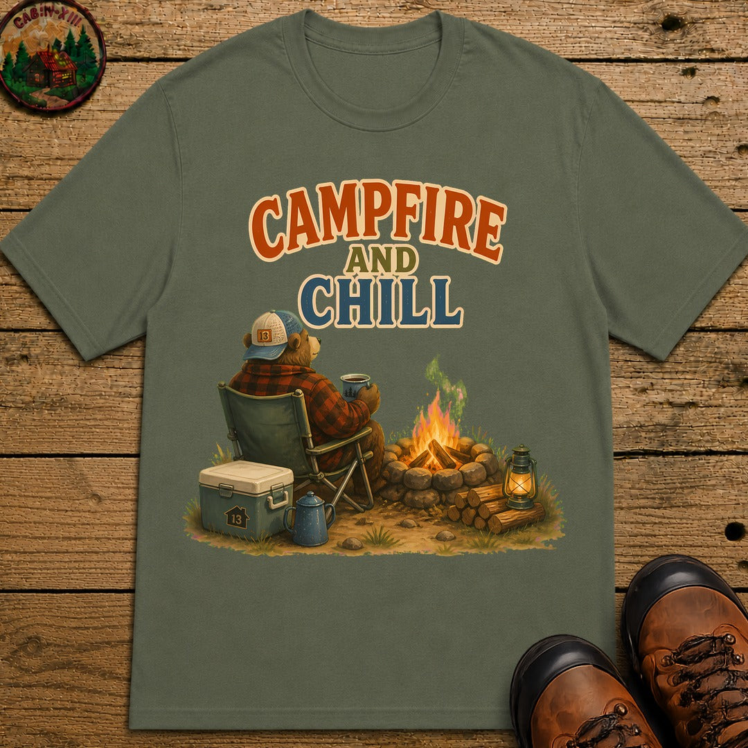 Campfire And Chill T-Shirt - Moss