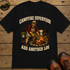 Campfire Supervisor Add Another Log — Funny Camping Dad Tee - Black