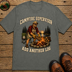Campfire Supervisor Add Another Log — Funny Camping Dad Tee - Pepper