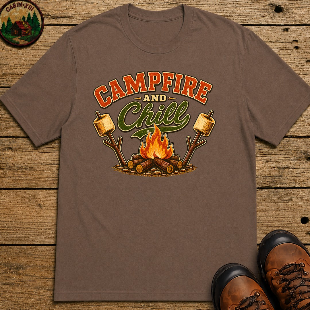 Campfire and Chill — Vintage Camping Marshmallow Humor Tee - Espresso