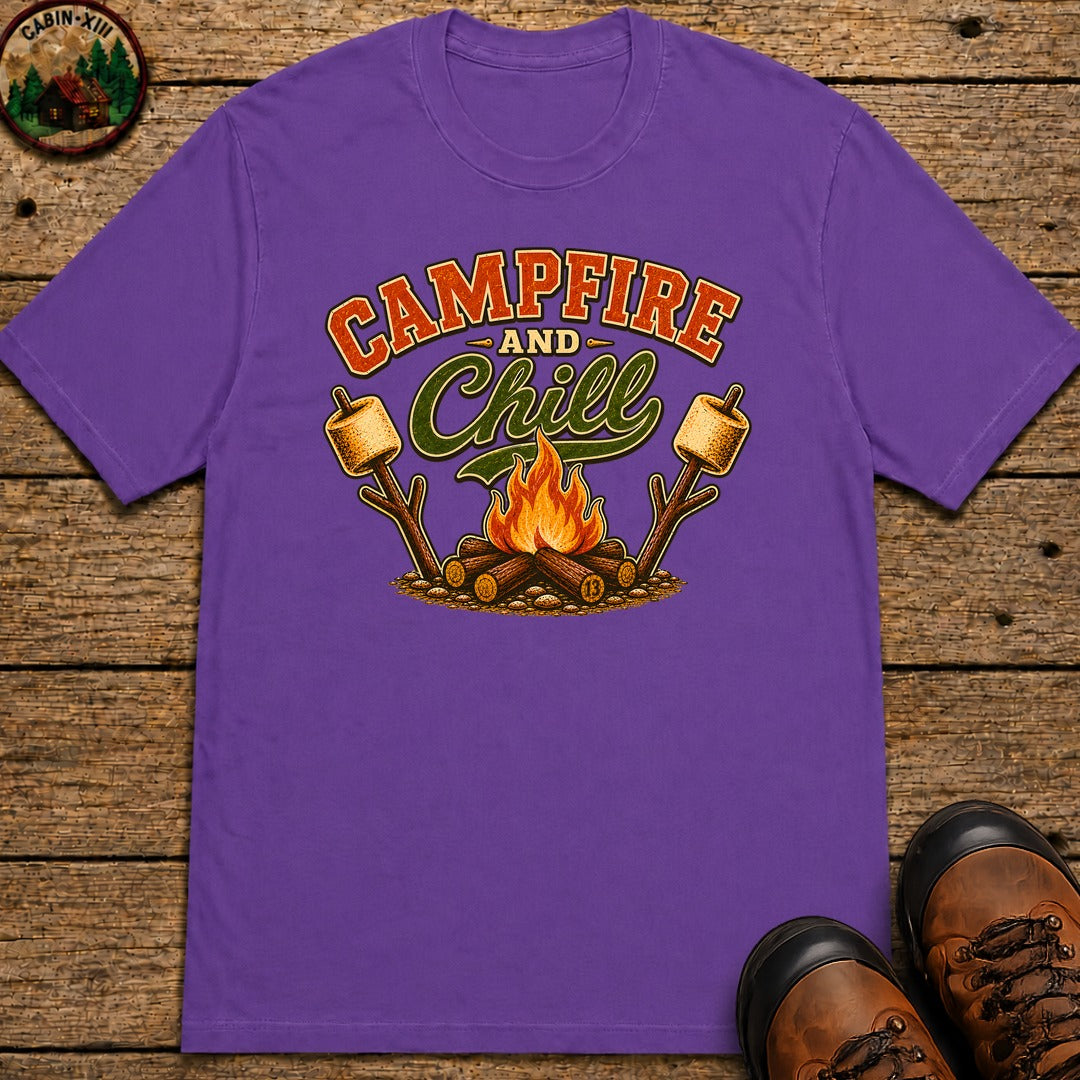 Campfire and Chill — Vintage Camping Marshmallow Humor Tee - Grape