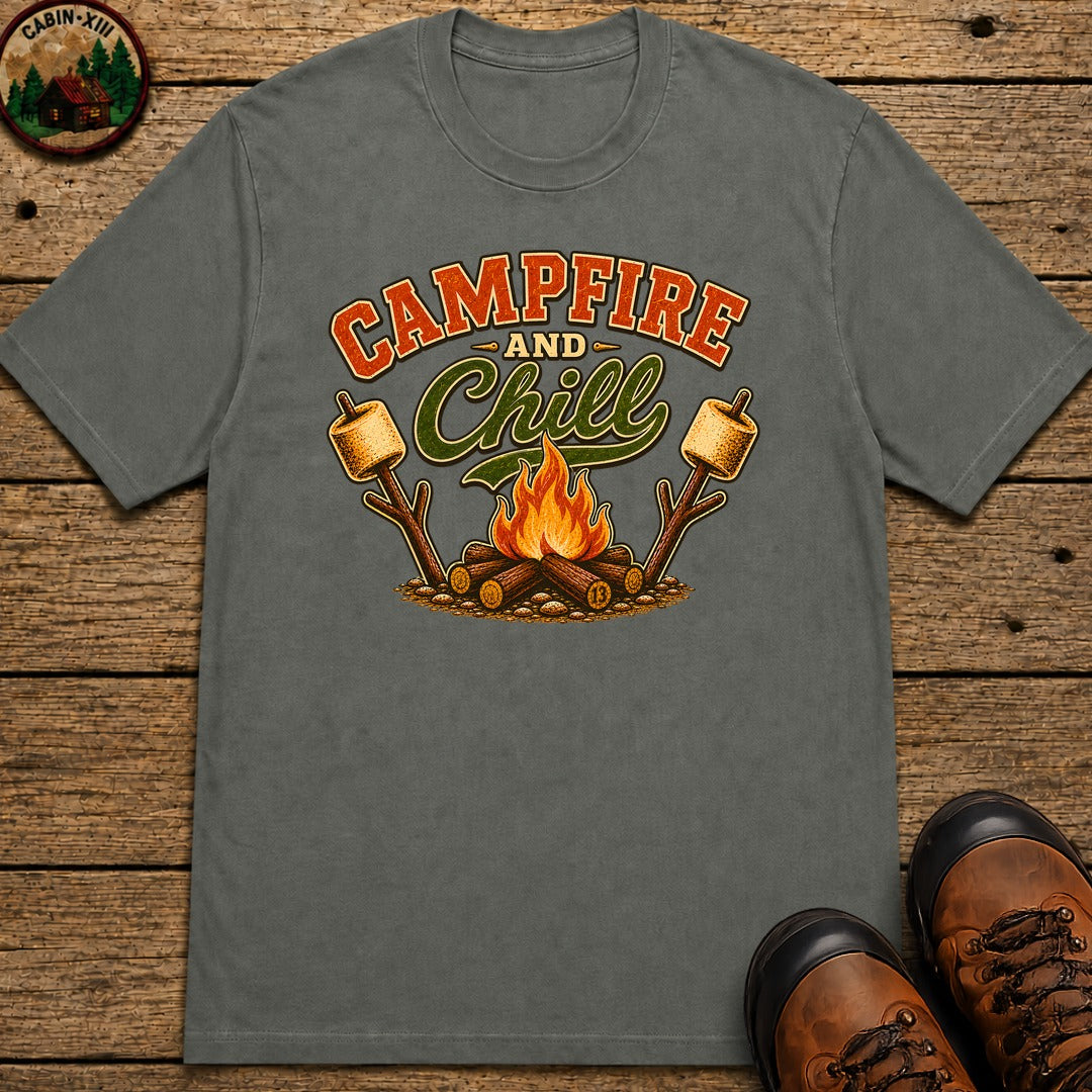 Campfire and Chill — Vintage Camping Marshmallow Humor Tee - Pepper