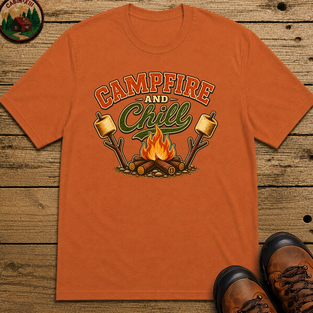 Campfire and Chill — Vintage Camping Marshmallow Humor Tee - Yam