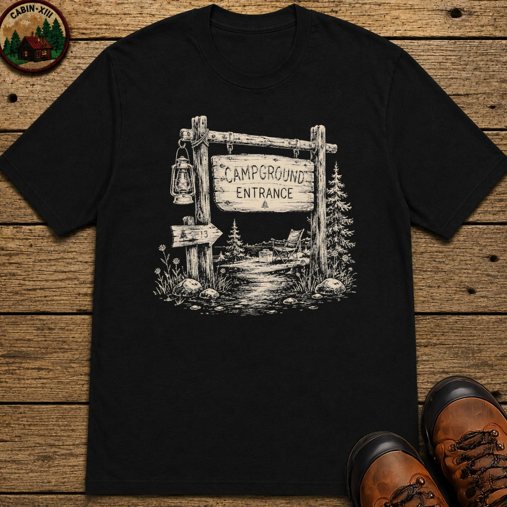 Campground Entrance Sketch T-Shirt - Black