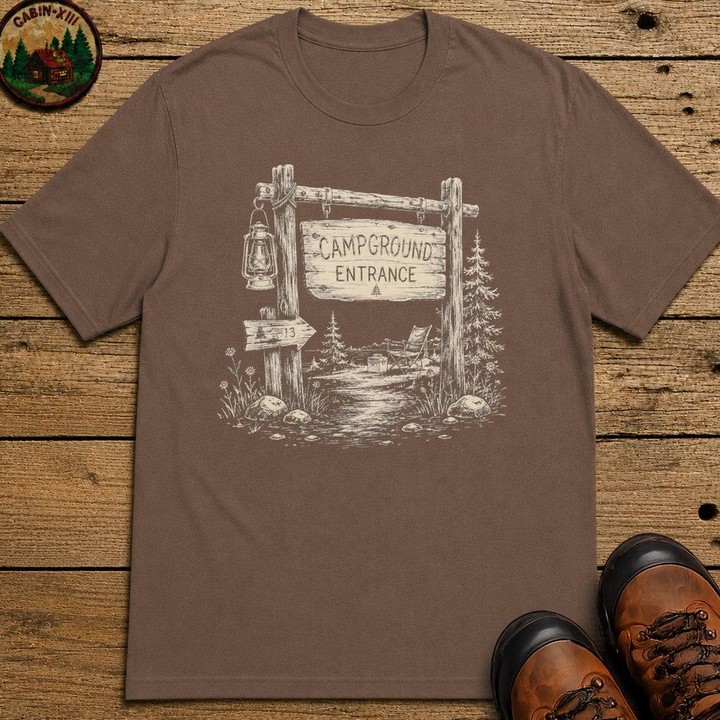 Campground Entrance Sketch T-Shirt - Espresso