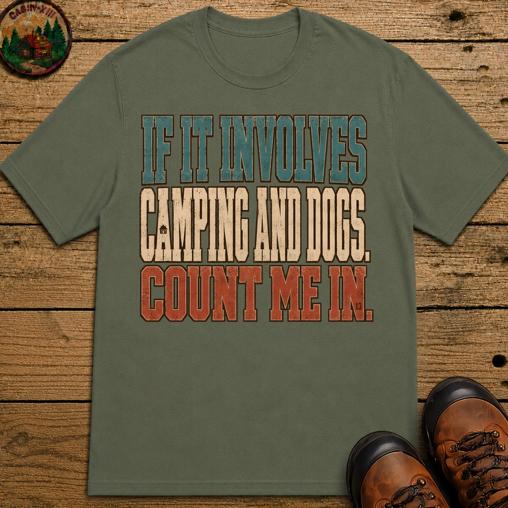 Camping And Dog T Shirt - Moss