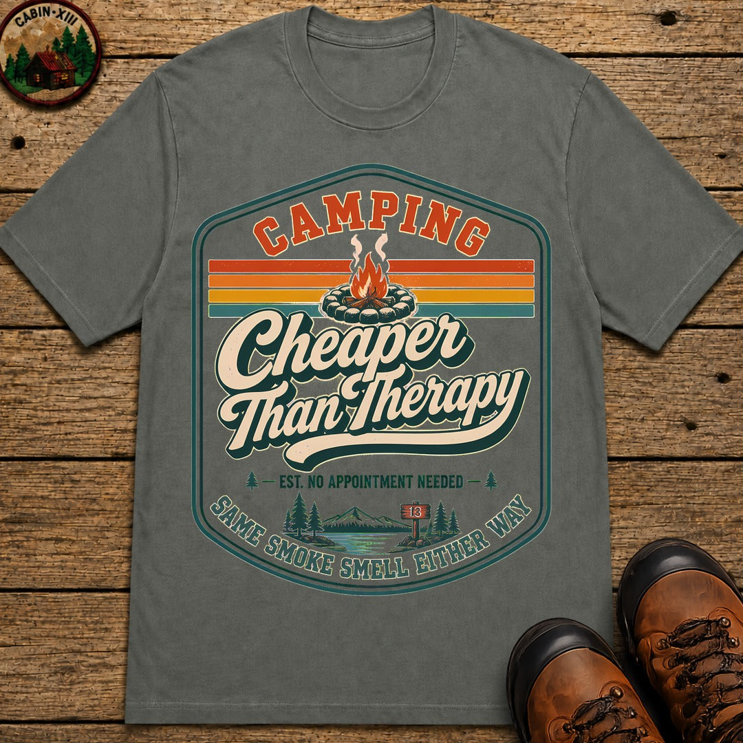 Camping Cheaper Than Therapy T-Shirt - Pepper