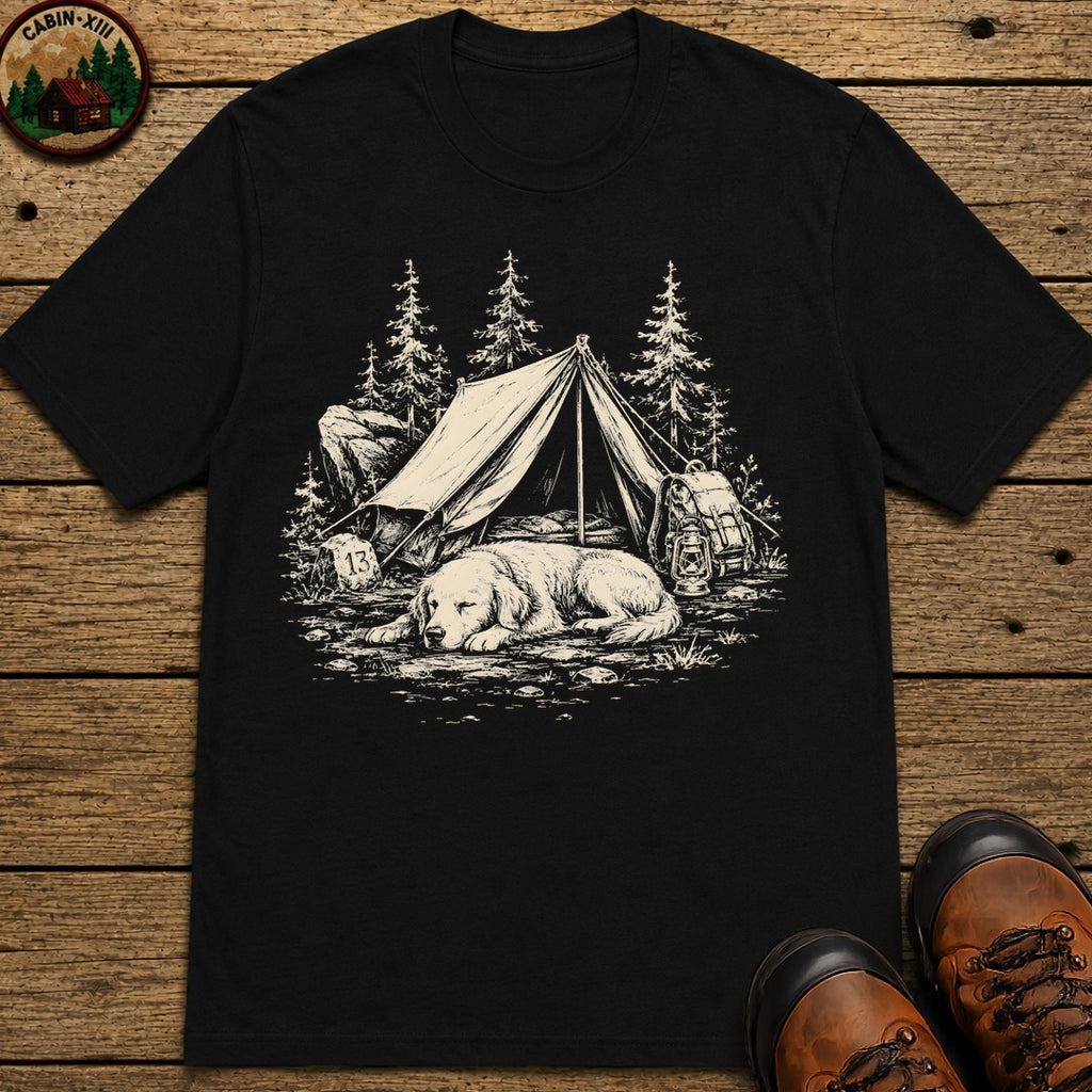 Camping Dog Nap T-Shirt - Black