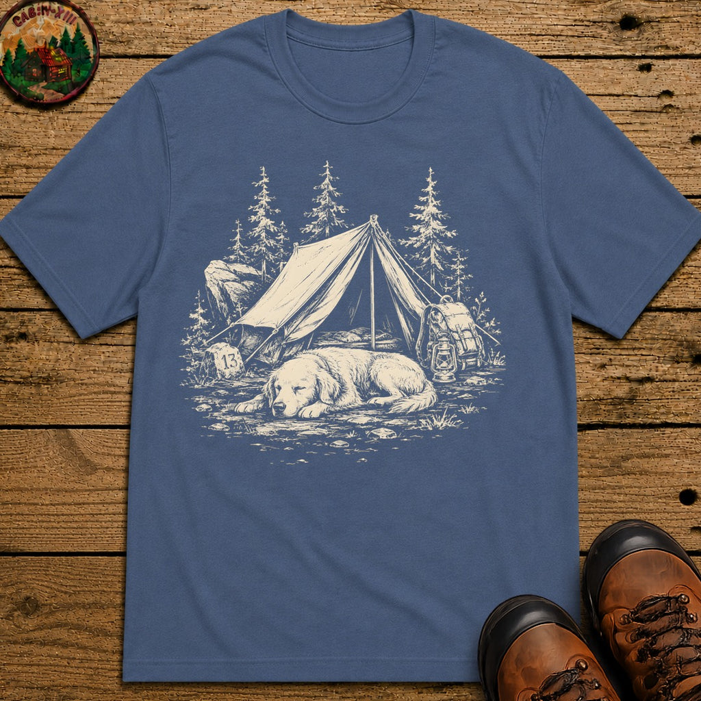 Camping Dog Nap T-Shirt - Blue Jean