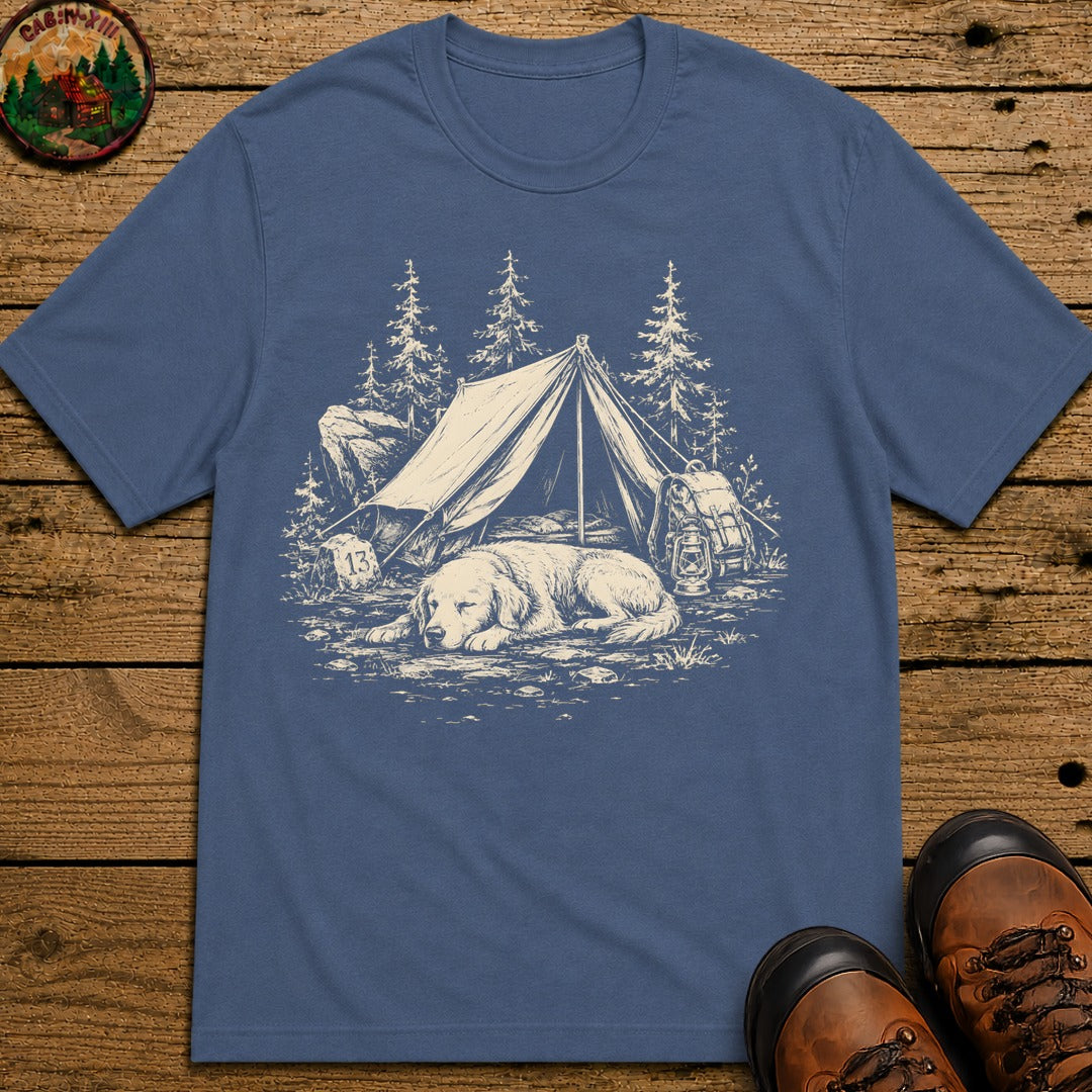 Camping Dog Nap T-Shirt - Blue Jean