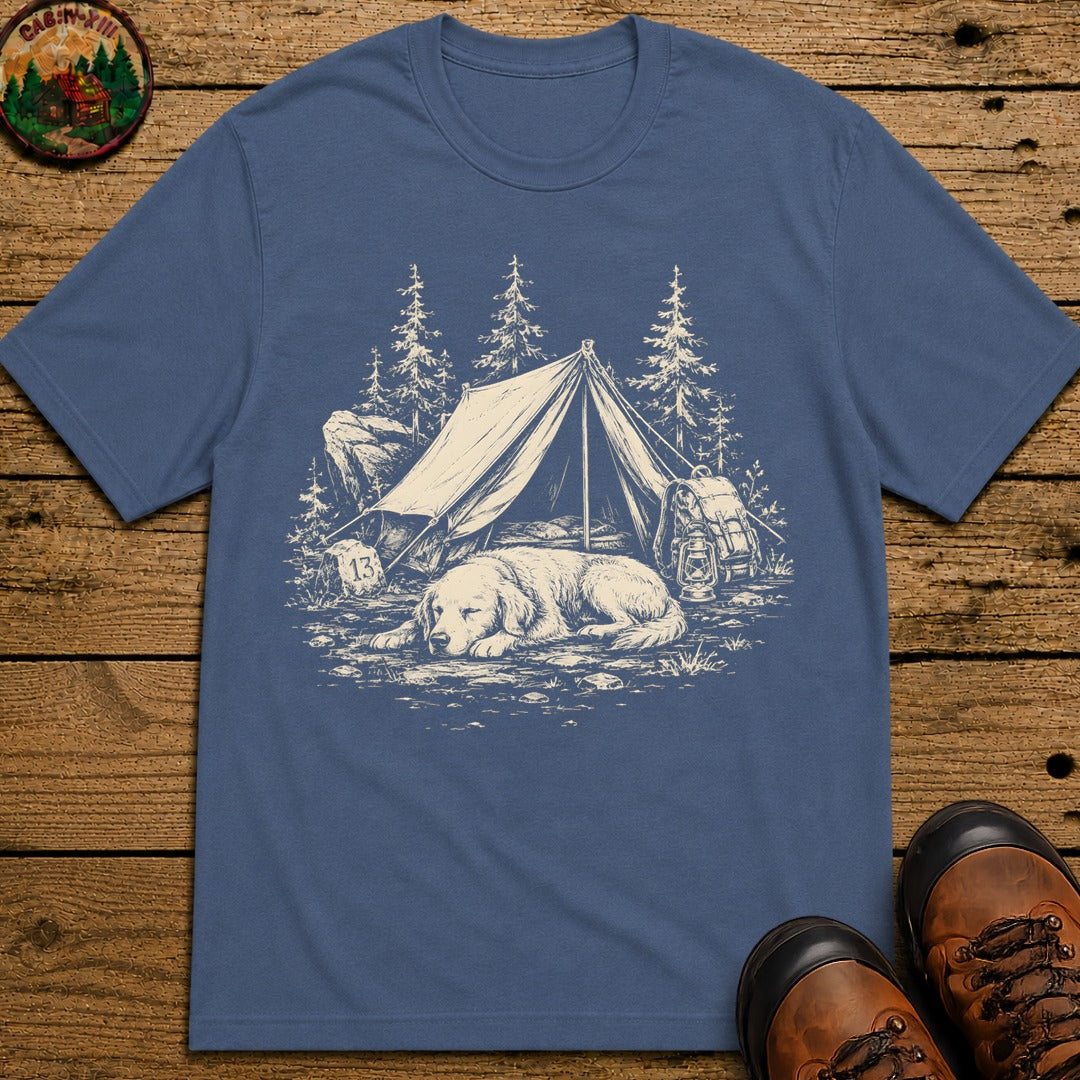 Camping Dog Nap T-Shirt - Blue Jean