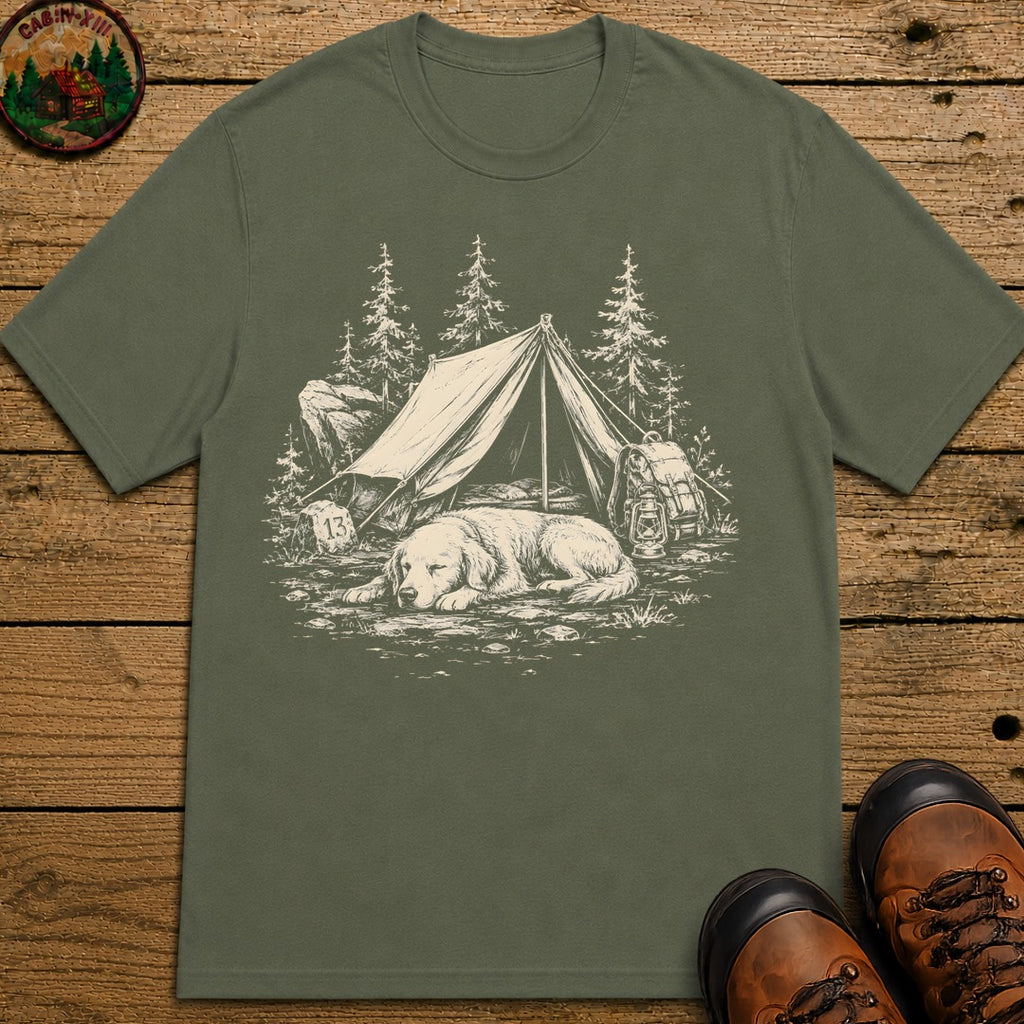 Camping Dog Nap T-Shirt - Moss
