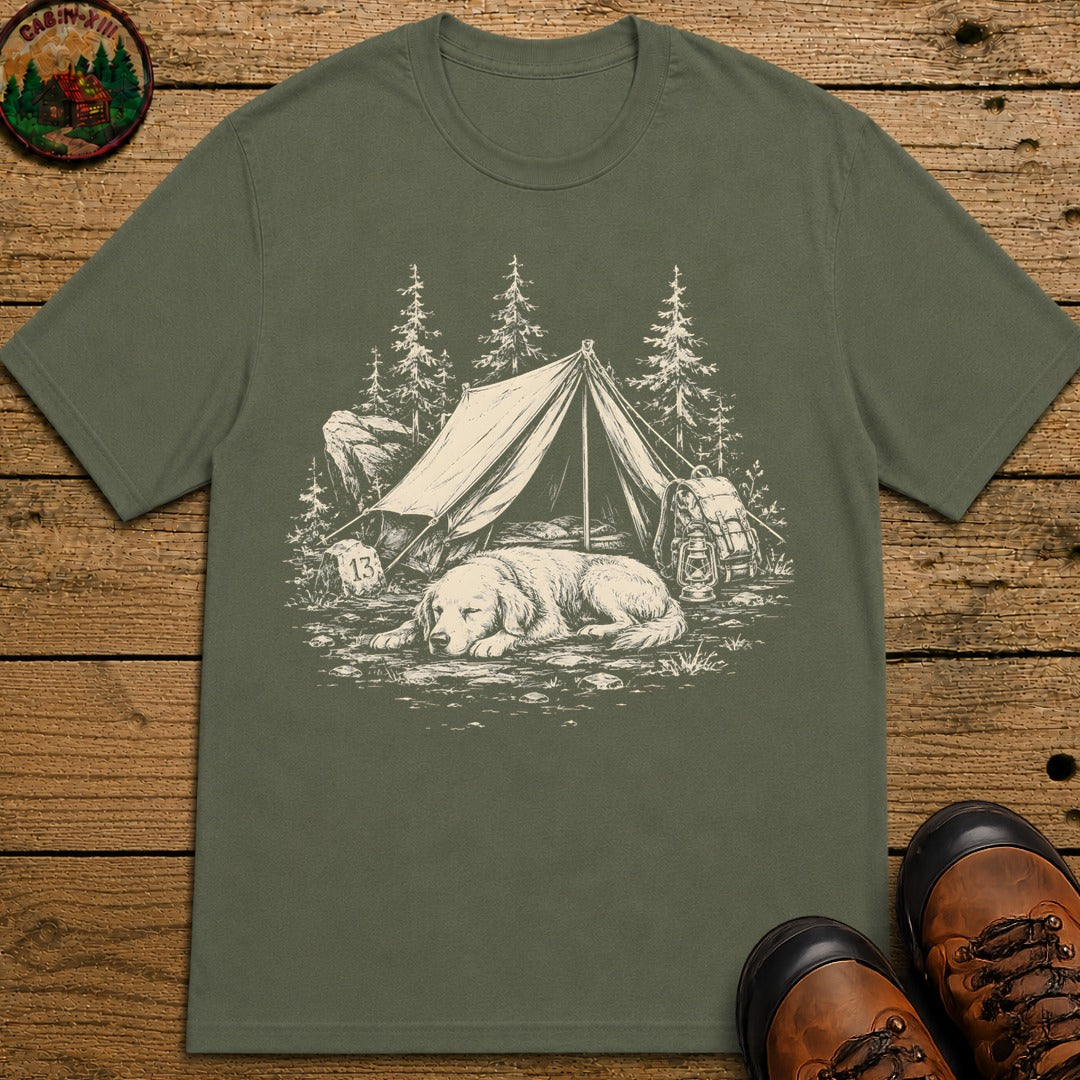 Camping Dog Nap T-Shirt - Moss