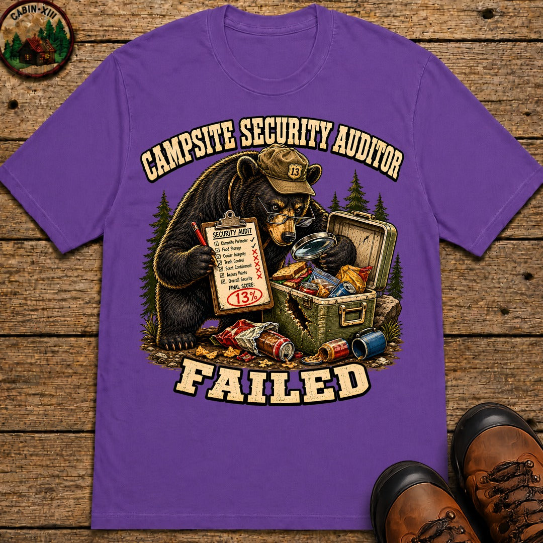 Campsite Security Auditor Failed — Funny Bear Camping Tee - Grape