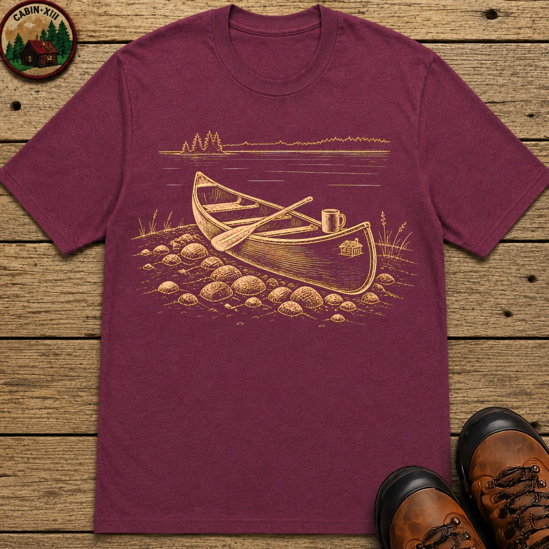 Canoe On Beach T-Shirt - Berry