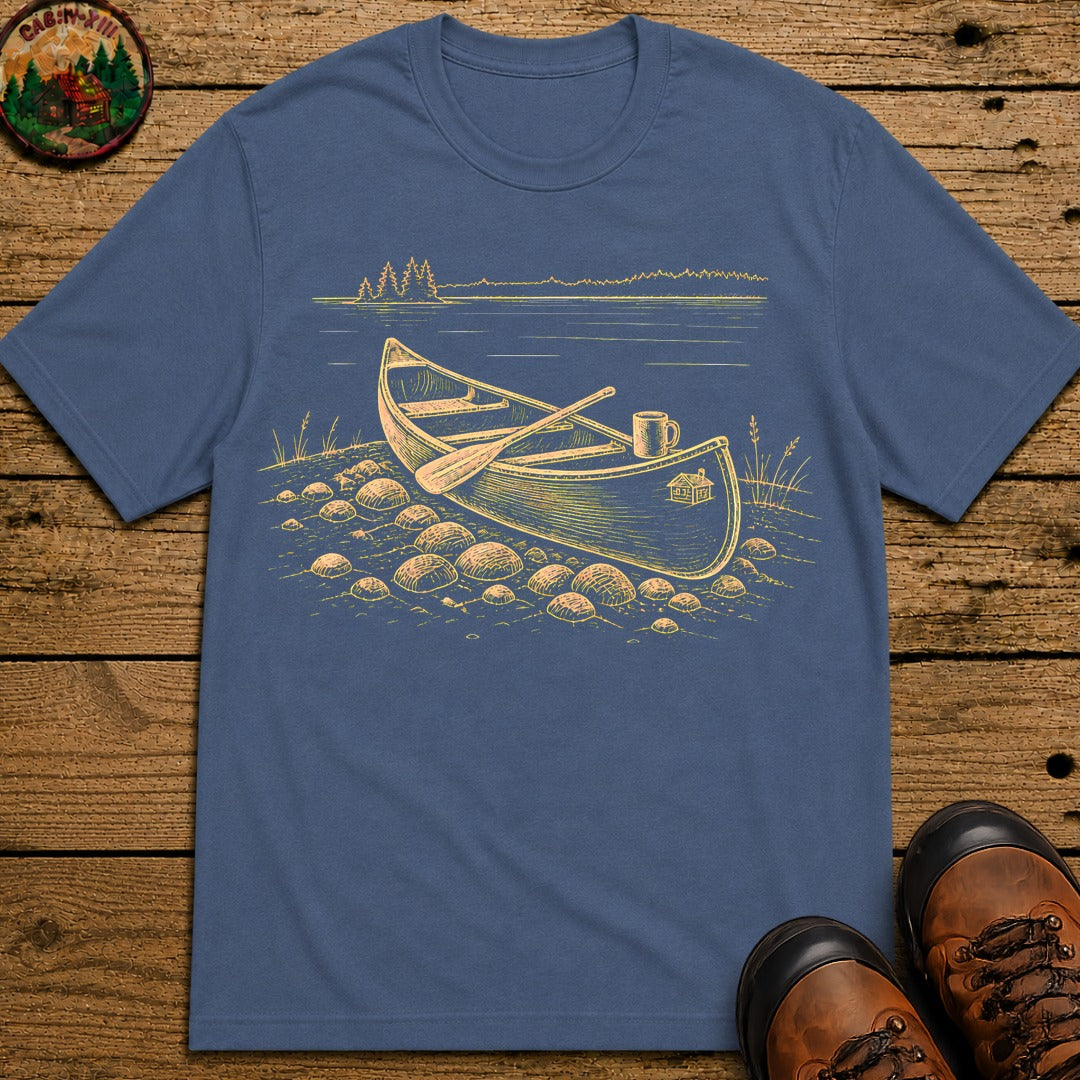 Canoe On Beach T-Shirt - Blue Jean