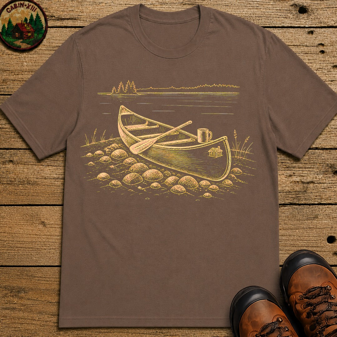 Canoe On Beach T-Shirt - Espresso