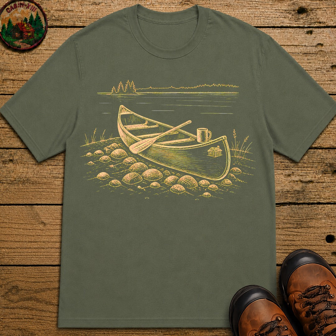 Canoe On Beach T-Shirt - Moss