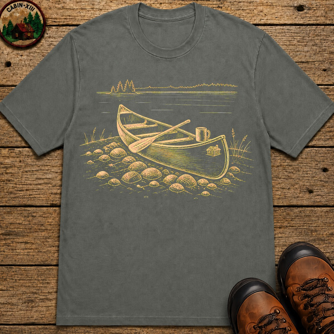 Canoe On Beach T-Shirt - Pepper
