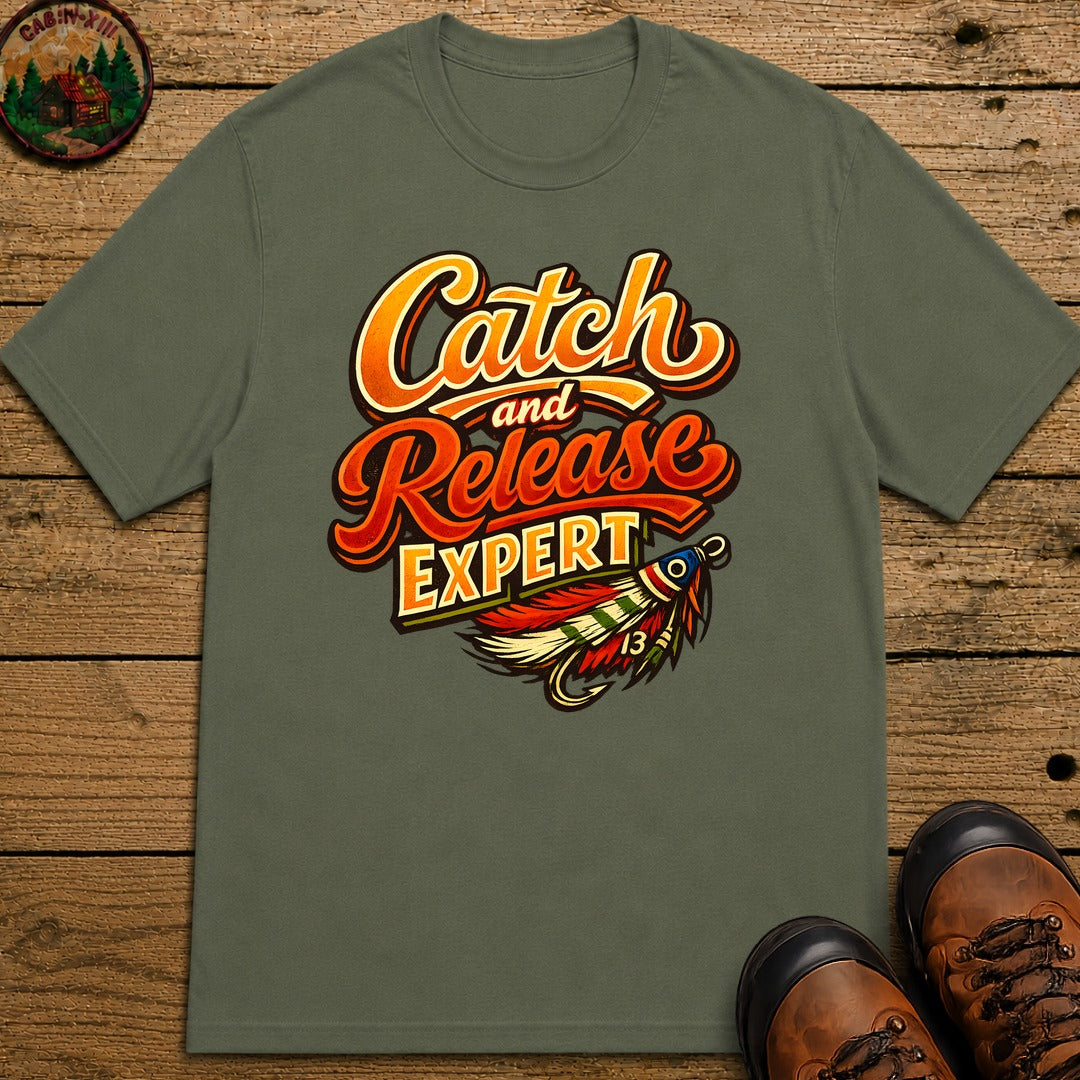 Catch and Release Expert Funny Fishing Shirt — Fly Fishing Tee - Moss