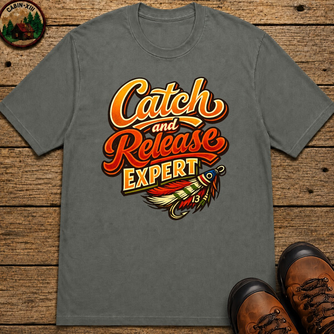 Catch and Release Expert Funny Fishing Shirt — Fly Fishing Tee - Pepper