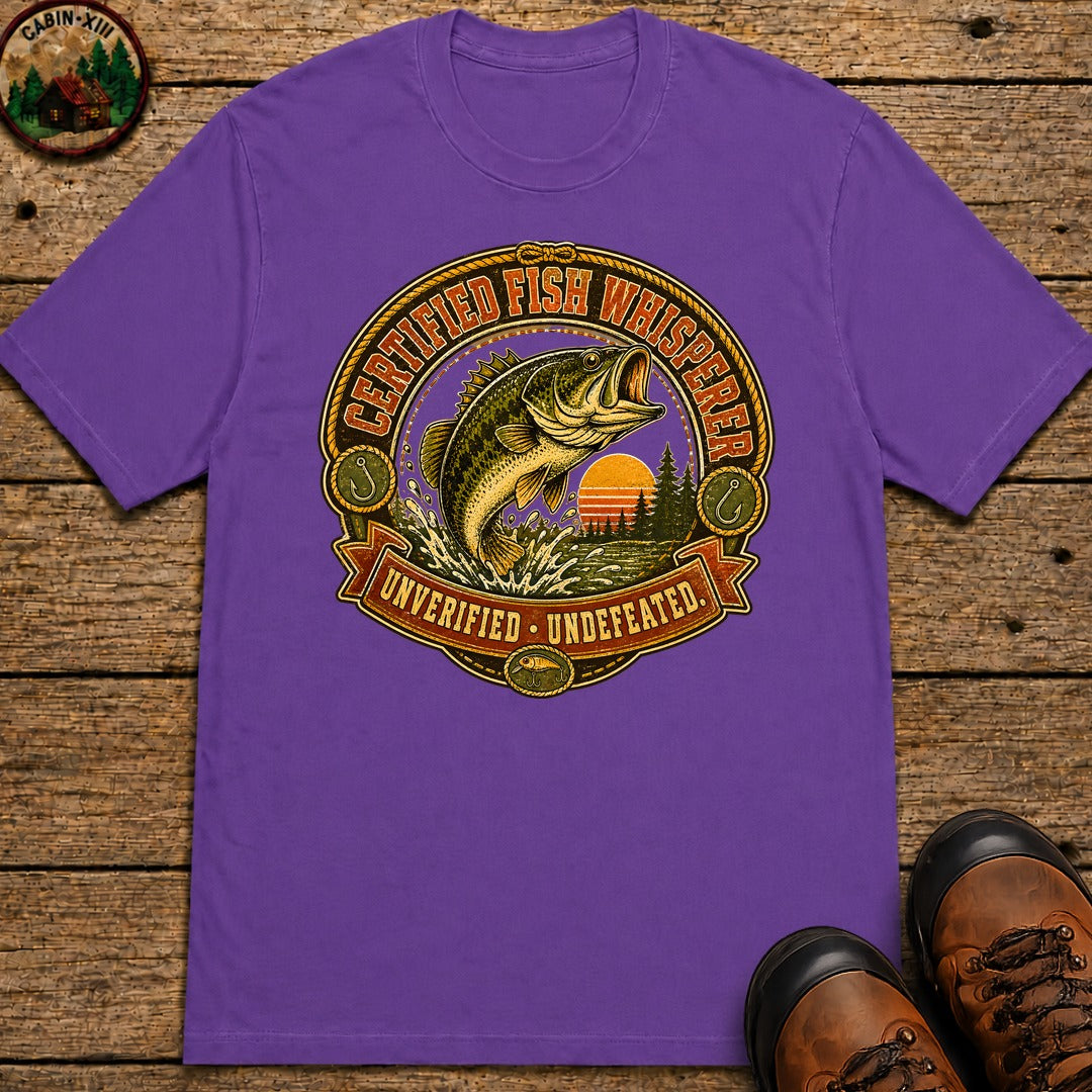 Certified Fish Whisperer Unverified Undefeated — Fishing Tee - Grape