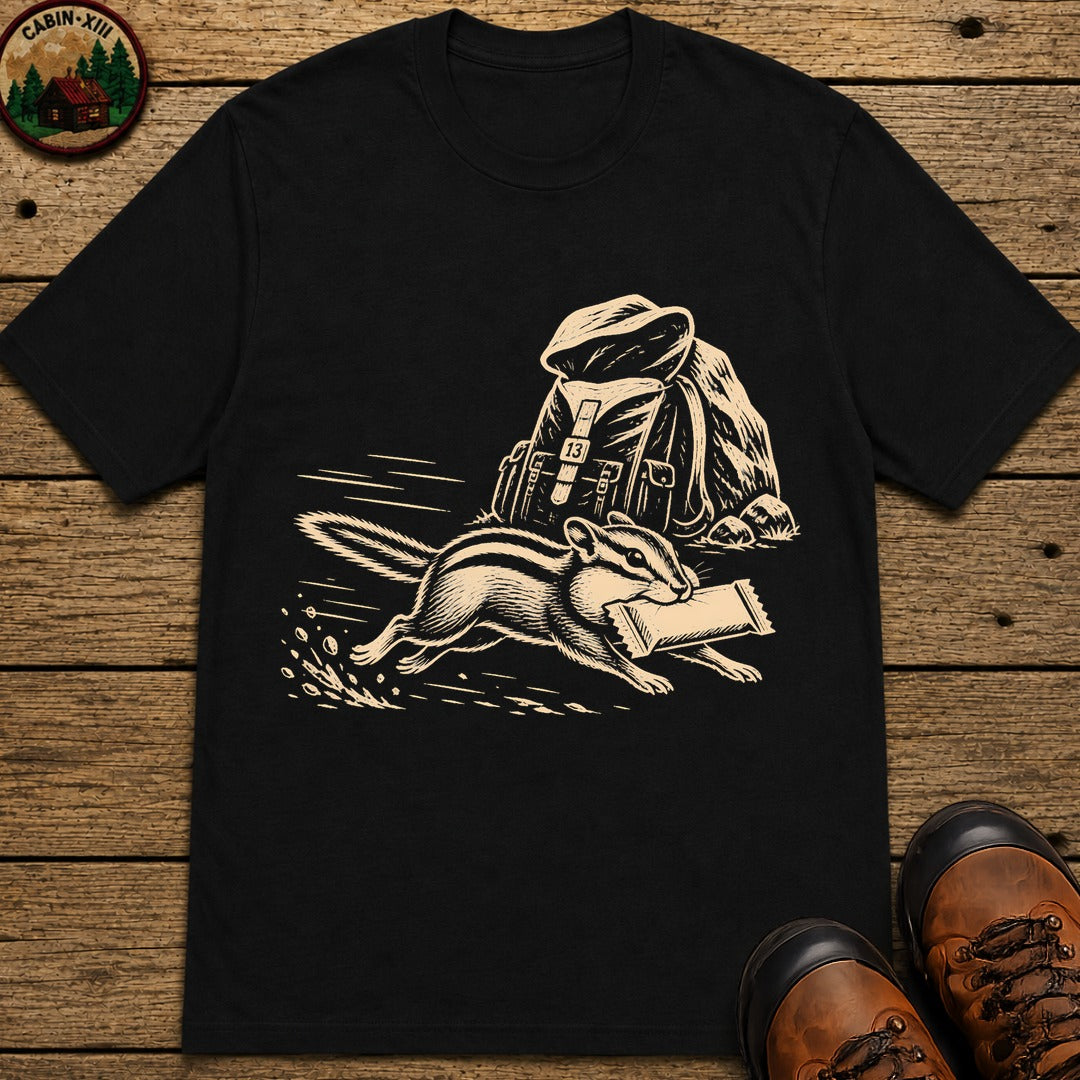 Chipmunk Snack Raid Lino T-Shirt - Black