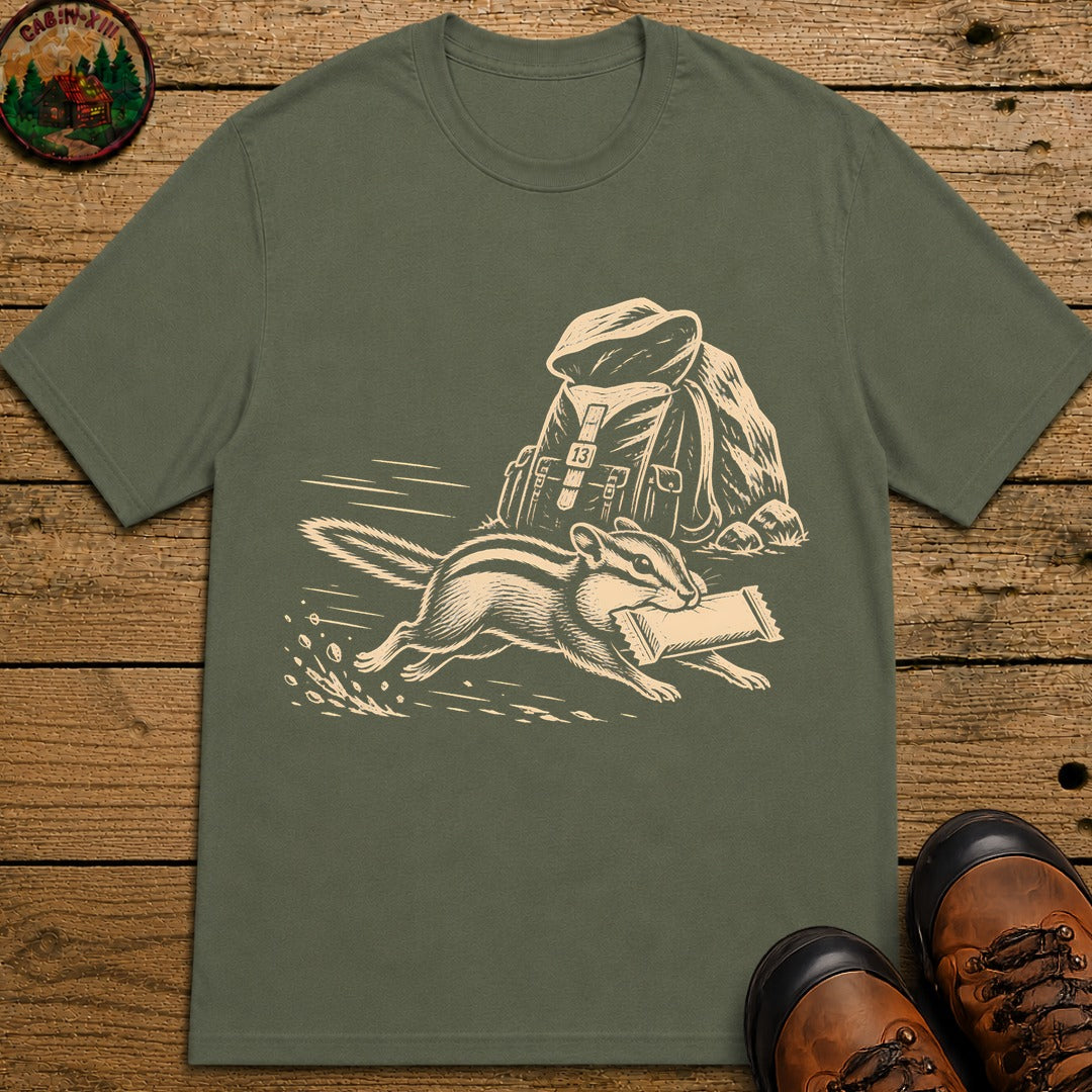 Chipmunk Snack Raid Lino T-Shirt - Moss