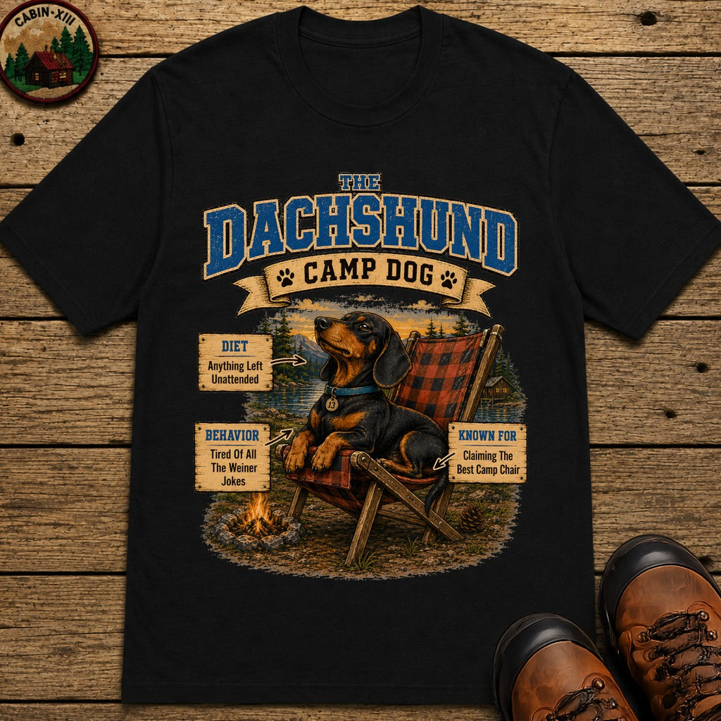 Dachshund Camp Dog - Tired Of All The Weiner Jokes Tee - Black