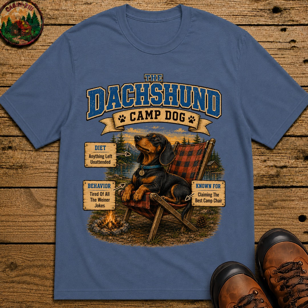 Dachshund Camp Dog - Tired Of All The Weiner Jokes Tee - Blue Jean