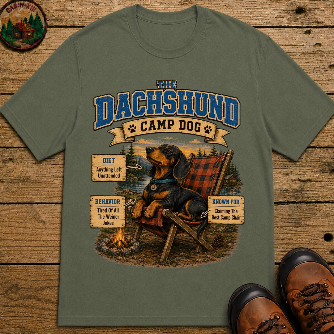 Dachshund Camp Dog - Tired Of All The Weiner Jokes Tee - Moss