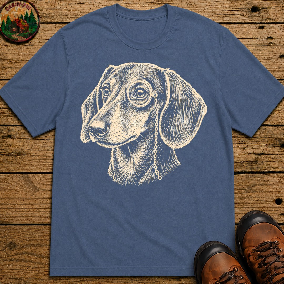 Dachshund in a Monocle T-Shirt - Blue Jean