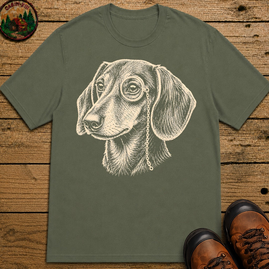 Dachshund in a Monocle T-Shirt - Moss