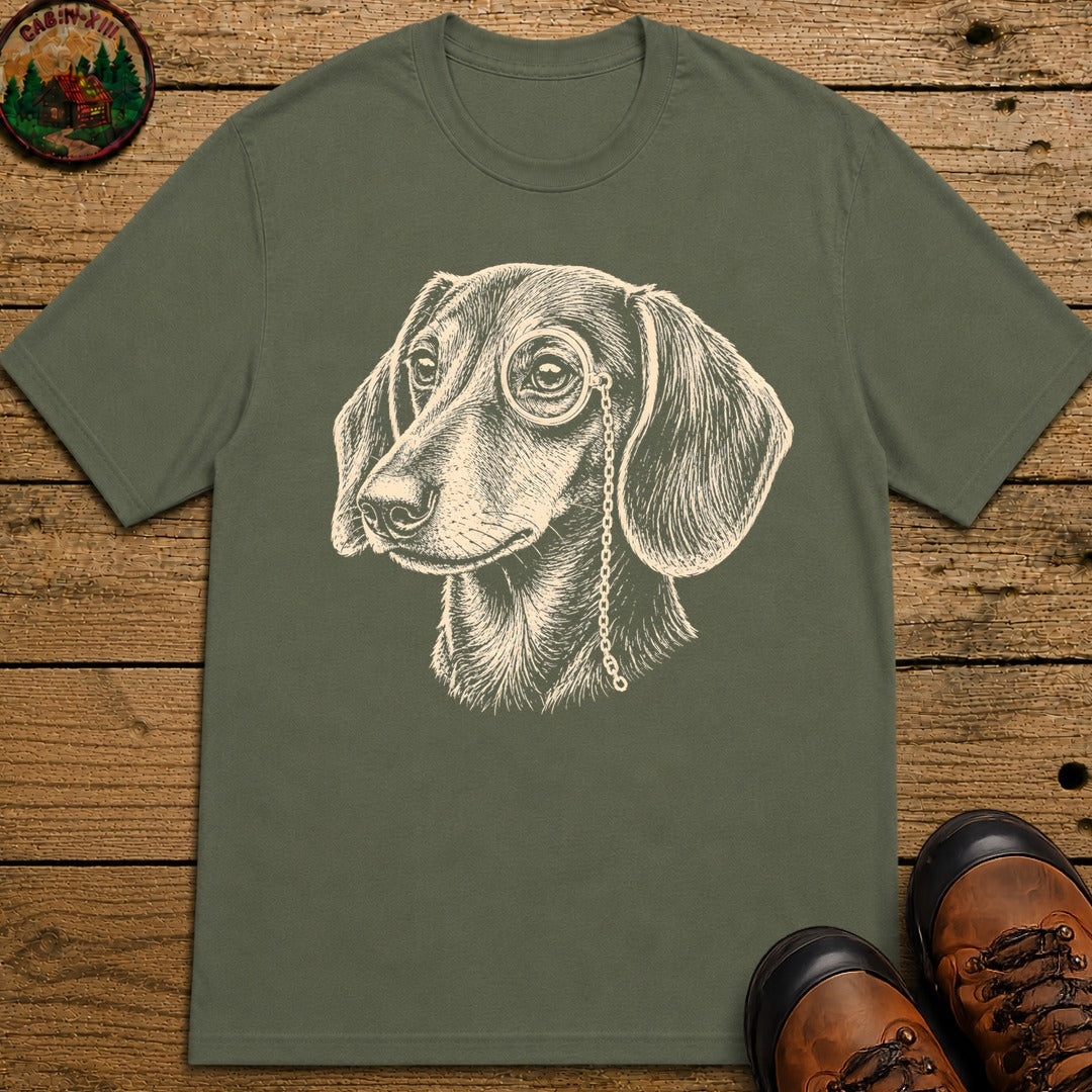 Dachshund in a Monocle T-Shirt - Moss