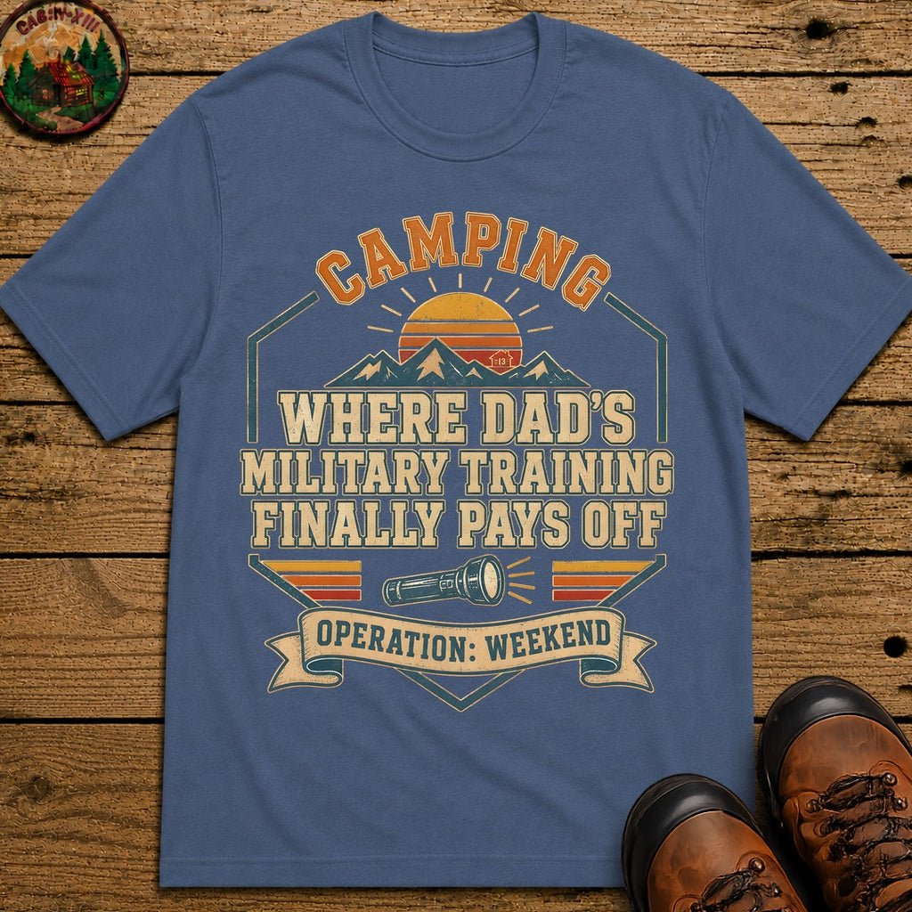 Dad'S Military Training (Retro) T Shirt - Blue Jean