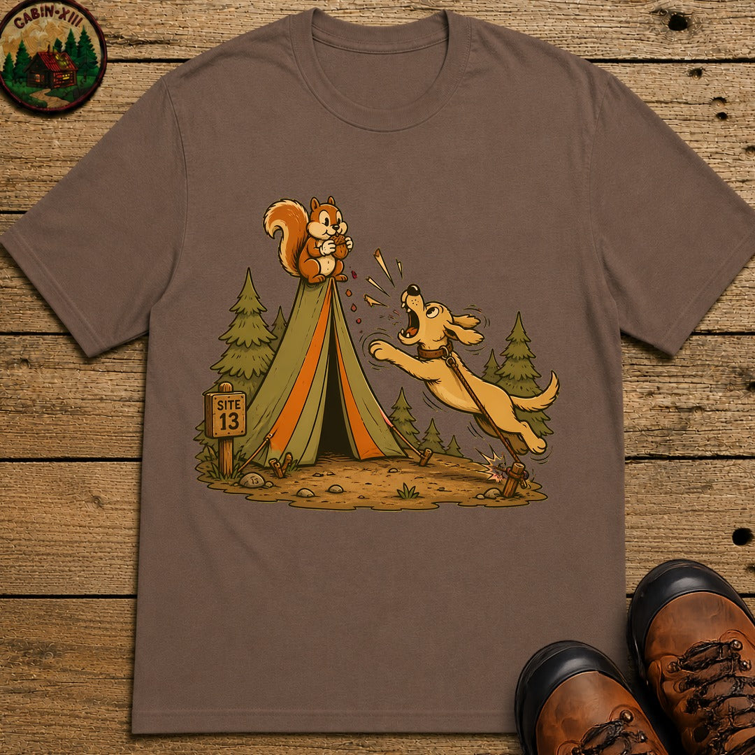 Dog And Squirrel Cartoon T-Shirt - Espresso