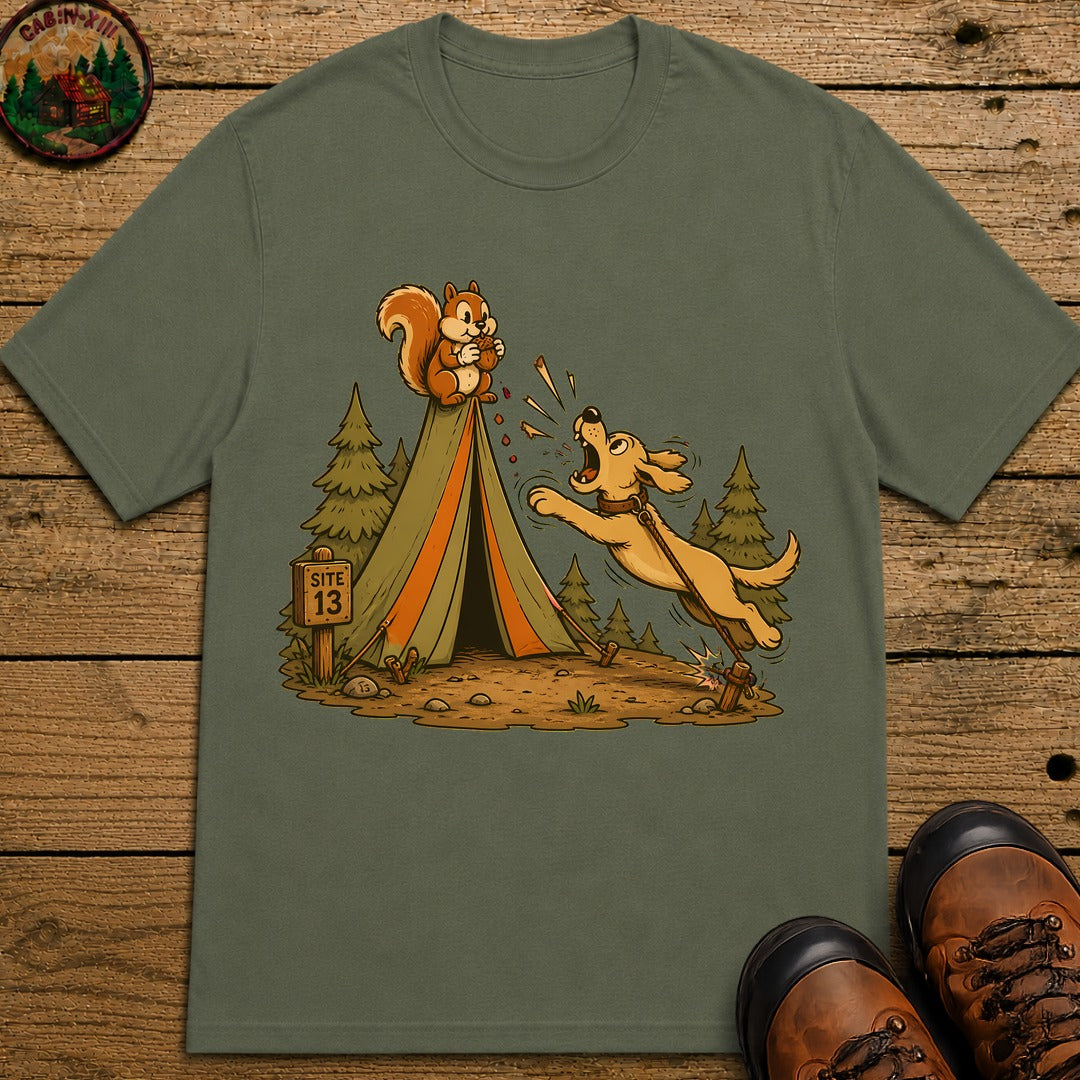 Dog And Squirrel Cartoon T-Shirt - Moss