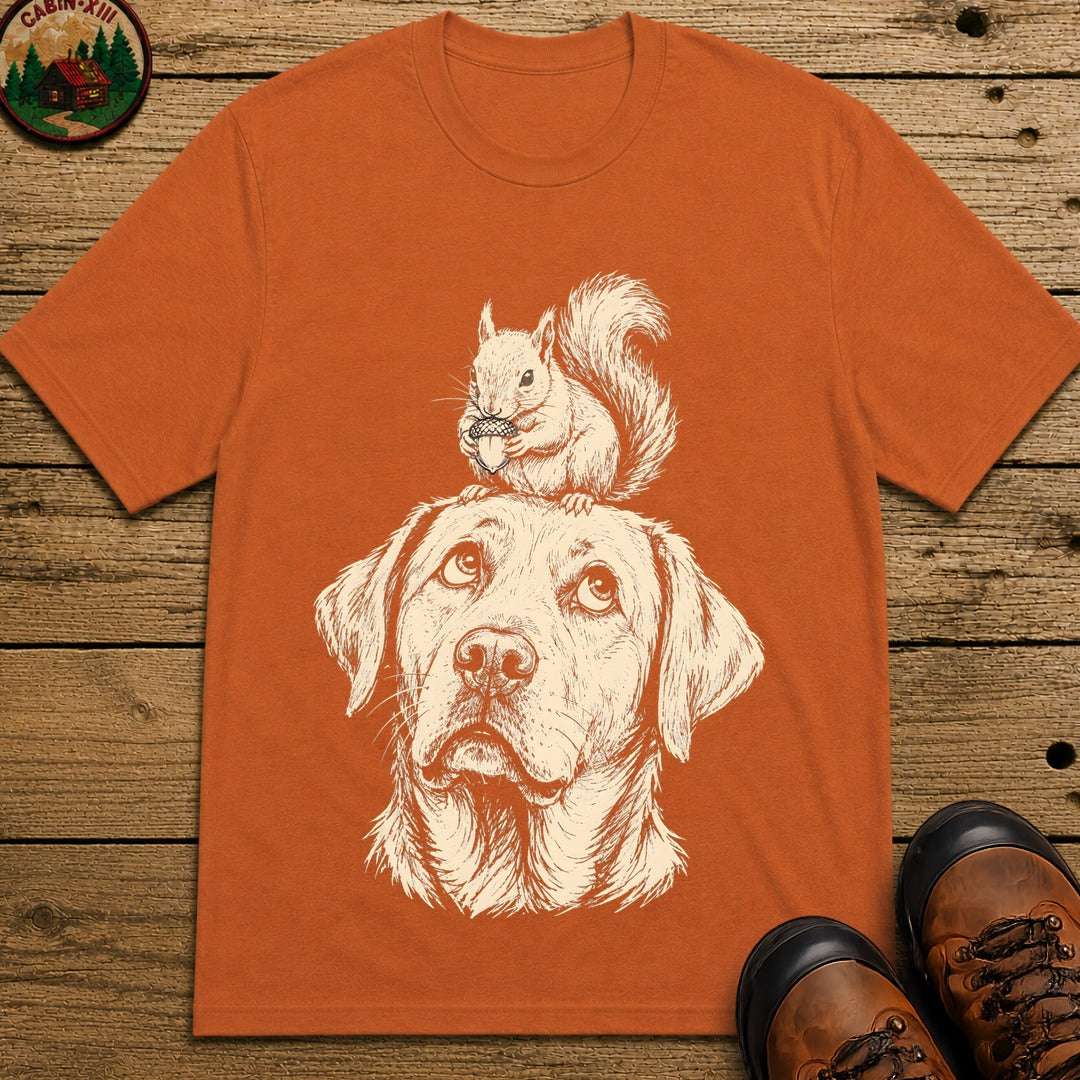 Dog and Squirrel — Vintage Sketch Outdoor Dog Tee - Yam