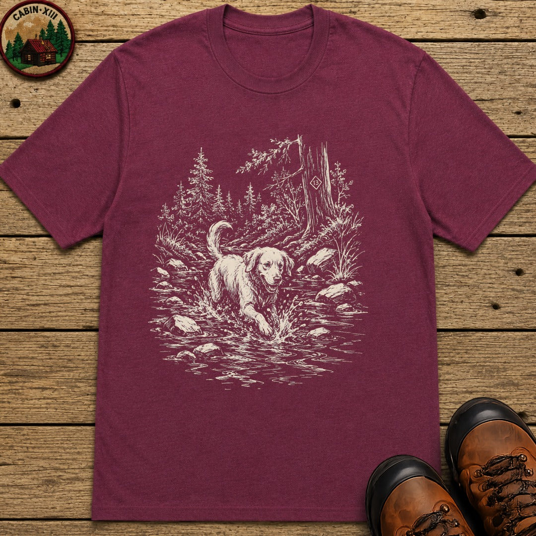 Dog in the Creek T-Shirt - Berry